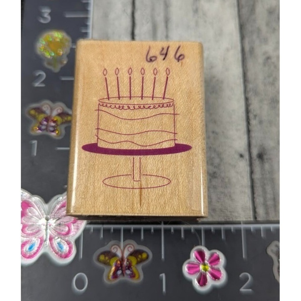Inkadinkado Birthday Cake Candles 95883 Rubber Stamp Wood #L109